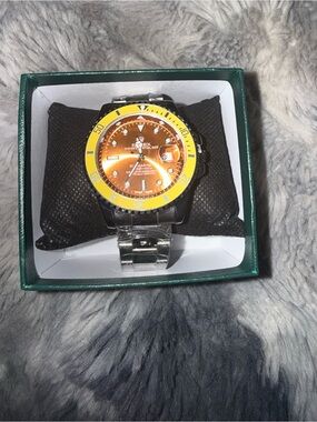 Yellow Bezel Orange Dial Stainless Steel Watch